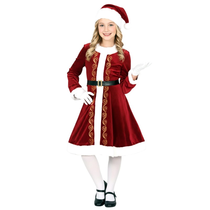 DEGUISEMENT FILLE MERE NOEL ROBE ROUGE DECORATION OR TAILLE 7-9 ANS