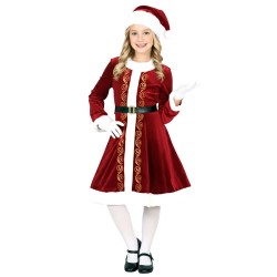 DEGUISEMENT FILLE MERE NOEL ROBE ROUGE DECORATION OR TAILLE 5-6 ANS