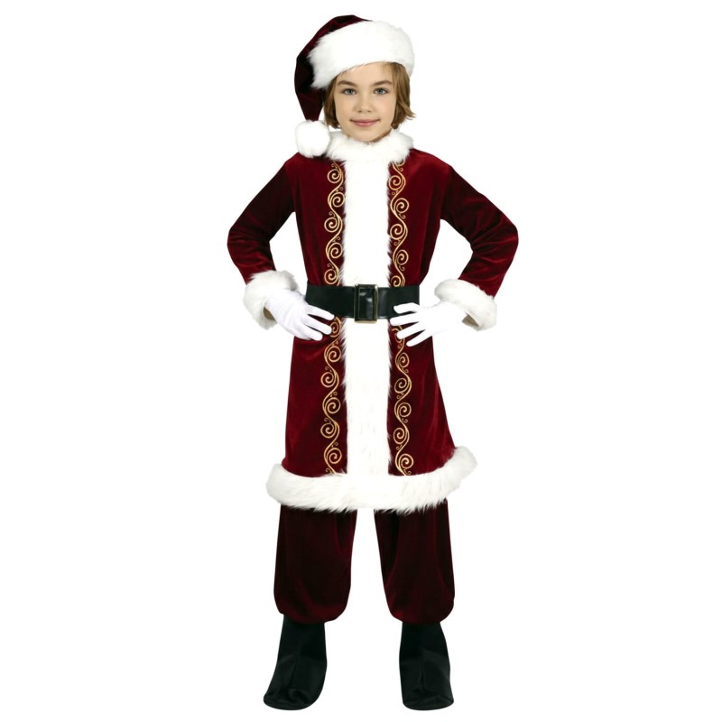 DEGUISEMENT GARCON PERE NOEL ROUGE DECORATION OR TAILLE 7-9 ANS