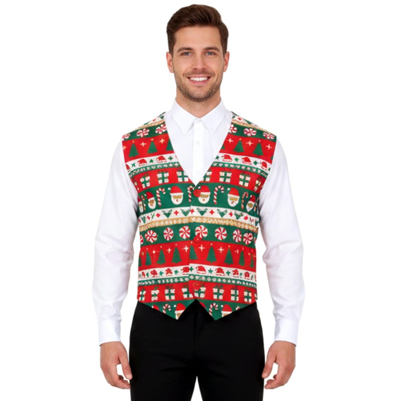 DEGUISEMENT GILET DE NOEL SUCRE D'ORGE ET PERE NOEL TAILLE UNIQUE