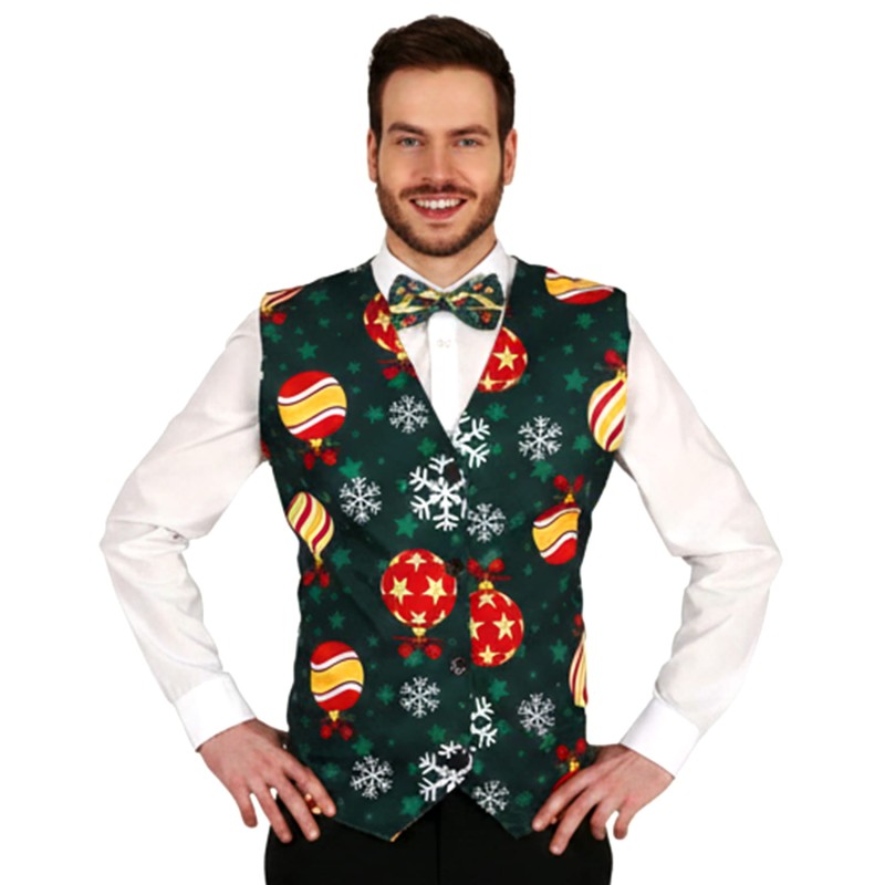 DEGUISEMENT GILET DE NOEL VERT BOULES DE NOEL TAILLE UNIQUE