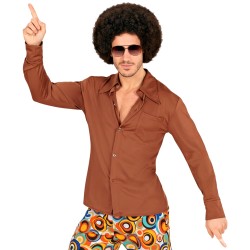 CHEMISE 70'S GROOVY STYLE MARRON TAILLE S/M