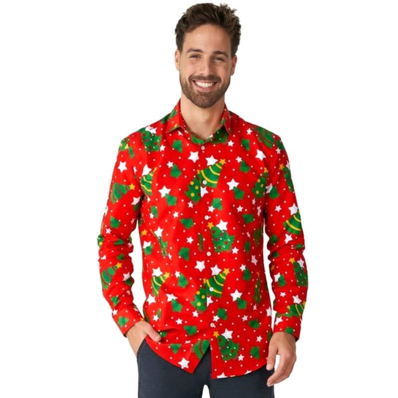 CHEMISE DE NOEL ADULTE ROUGE ETOILE ET SAPIN TAILLE M