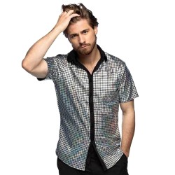 CHEMISE DISCO DIAMOND SEQUIN ARGENT MANCHES COURTES TAILLE XL