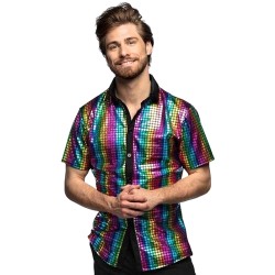 CHEMISE DISCO DIAMOND SEQUIN MULTICOLORE MANCHES COURTES TAILLE XL