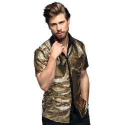 CHEMISE DISCO DIAMOND SEQUIN OR MANCHES COURTES TAILLE M 