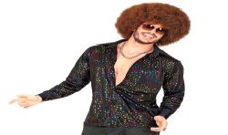 CHEMISE DISCO PAILLETTES MULTICOLORES SUR FOND NOIR TAILLE L-XL