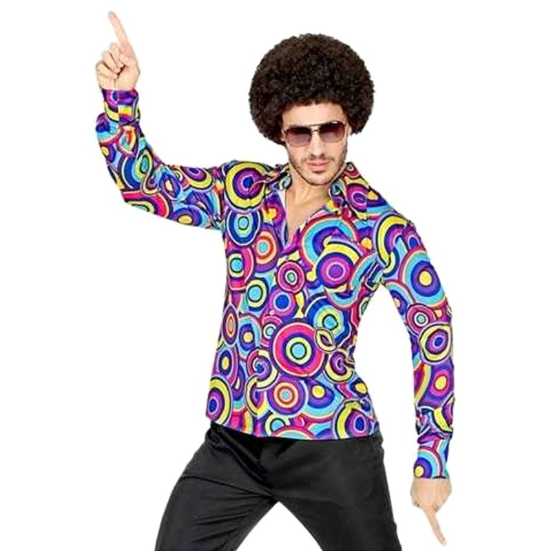 CHEMISE GROOVY STYLE 70'S BUBBLE BLEU TAILLE L-XL