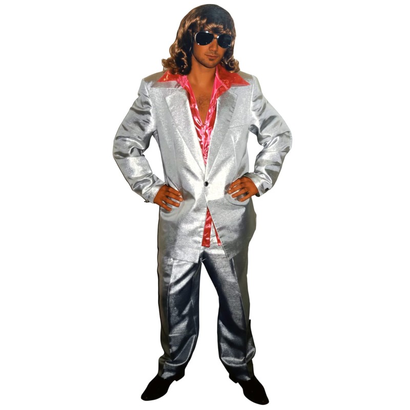 DEGUISEMENT COSTUME VESTE + PANTALON DISCO 70 S ARGENT TAILLE 54