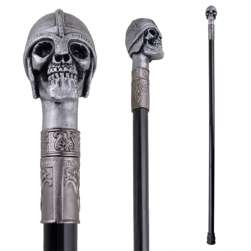 CANNE METALLIQUE TETE DE MORT ARGENT 92 CM 