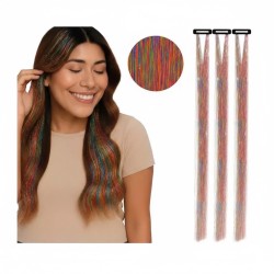 3 MECHES A CLIPSER MULTICOLORE GLITTER 50 CM