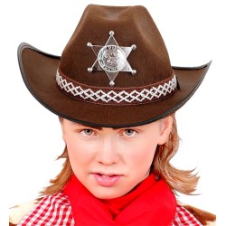 CHAPEAU COW BOY MARRON AVEC ETOILE DE SHERIFF TAILLE ENFANT
