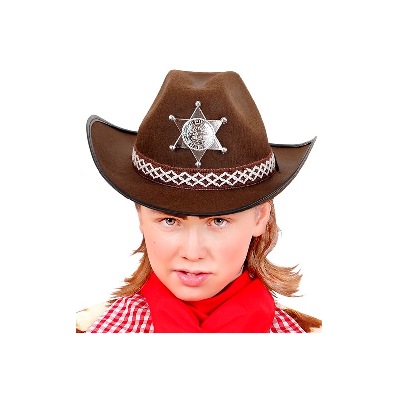 CHAPEAU COW BOY MARRON AVEC ETOILE DE SHERIFF TAILLE ENFANT