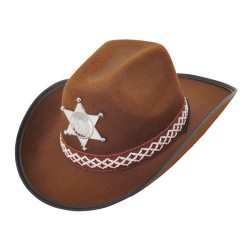 CHAPEAU COW BOY MARRON AVEC ETOILE DE SHERIFF TAILLE ENFANT