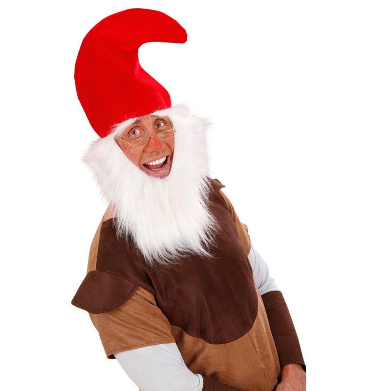 BONNET OU CHAPEAU DE LUTIN ROUGE OU GRAND SCHTROUMPF AVEC BARBE ET SOURCILS