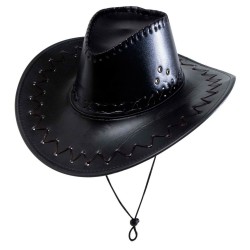 CHAPEAU COW BOY WESTERN NOIR EFFET FAUX CUIR