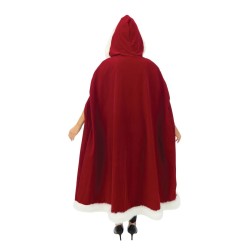 CAPE DE NOEL LUXE LONGUE 125 CM ROUGE VELOUR AVEC FOURRURE BLANCHE