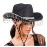 CHAPEAU DE COWBOY NOIR AVEC CHAINE DE STRASS EN PENDENTIF TOUT AUTOUR