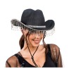 CHAPEAU DE COWBOY NOIR AVEC CHAINE DE STRASS EN PENDENTIF TOUT AUTOUR