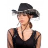 CHAPEAU DE COWBOY NOIR AVEC CHAINE DE STRASS EN PENDENTIF TOUT AUTOUR