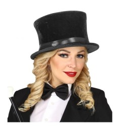 CHAPEAU HAUT DE FORME A CLAP PLIANT VELOUR NOIR