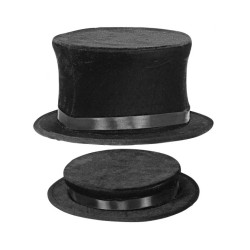 CHAPEAU HAUT DE FORME A CLAP PLIANT VELOUR NOIR