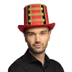 CHAPEAU HAUT DE FORME ROUGE NOIR ET OR DIRECTEUR DE CIRQUE MR LOYAL