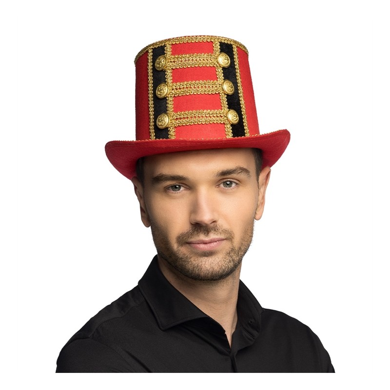 CHAPEAU HAUT DE FORME ROUGE NOIR ET OR DIRECTEUR DE CIRQUE MR LOYAL