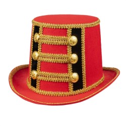 CHAPEAU HAUT DE FORME ROUGE NOIR ET OR DIRECTEUR DE CIRQUE MR LOYAL