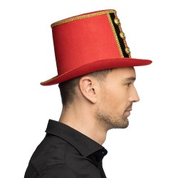 CHAPEAU HAUT DE FORME ROUGE NOIR ET OR DIRECTEUR DE CIRQUE MR LOYAL