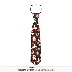 CRAVATE DE NOEL RENNE PAINS D'EPICES BLANC SUR FOND DE TARTAN