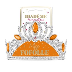DIADEME HUMORISTIQUE MISS FOFOLLE ARGENT ORANGE ET OR