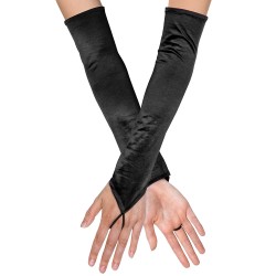 GANTS SATIN SANS DOIGTS OU MITAINES NOIR OPERA PARIS 