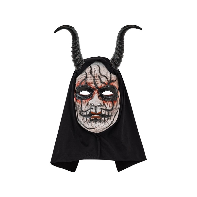 MASQUE A CAPUCHE DEMON HOMME AVEC CORNES