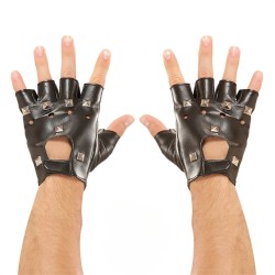 MITAINES SIMILI CUIR ROCK NOIRES TAILLE XL