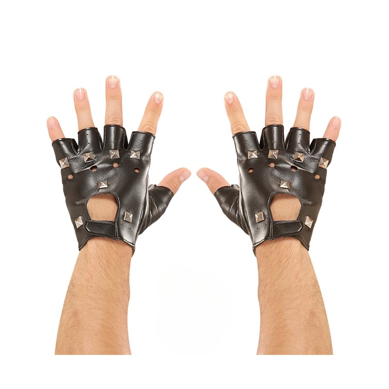 MITAINES SIMILI CUIR ROCK NOIRES TAILLE XL