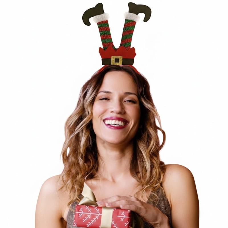 SERRE-TETE JAMBES LUTIN DU PERE NOEL ROUGE ET VERT