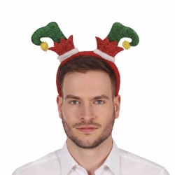 SERRE-TETE BOTTES LUTIN DU PERE NOEL ROUGE ET VERT BRILLANT