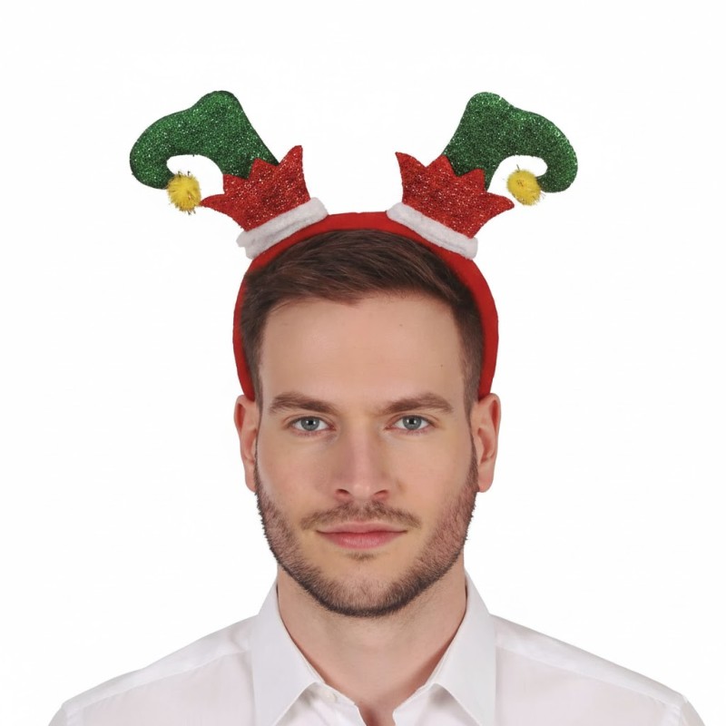 SERRE-TETE BOTTES LUTIN DU PERE NOEL ROUGE ET VERT BRILLANT