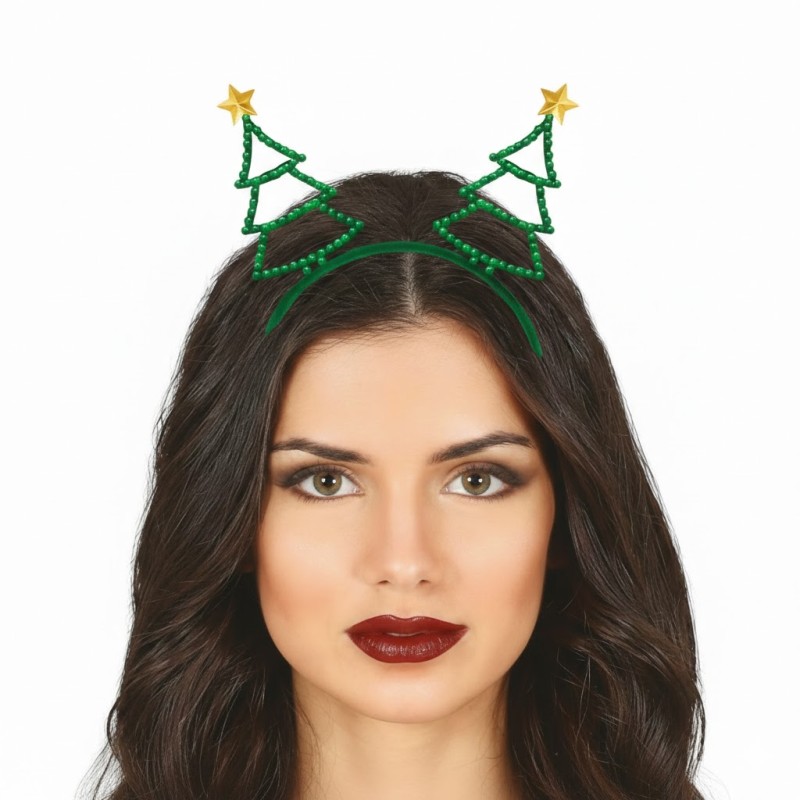 SERRE-TETE OU DIADEME NOEL VERT AVEC STRASS SAPIN DE NOEL