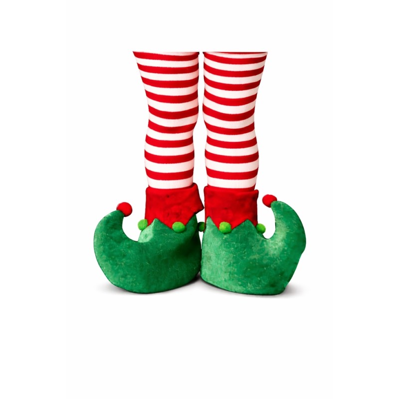SUR CHAUSSURES OU CHAUSSONS DE LUTIN OU ELF VERT ET ROUGE TAILLE ENFANT