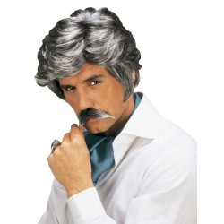 PERRUQUE HOMME PLAYBOY CHEVEUX COURTS GRIS + MOUSTACHE