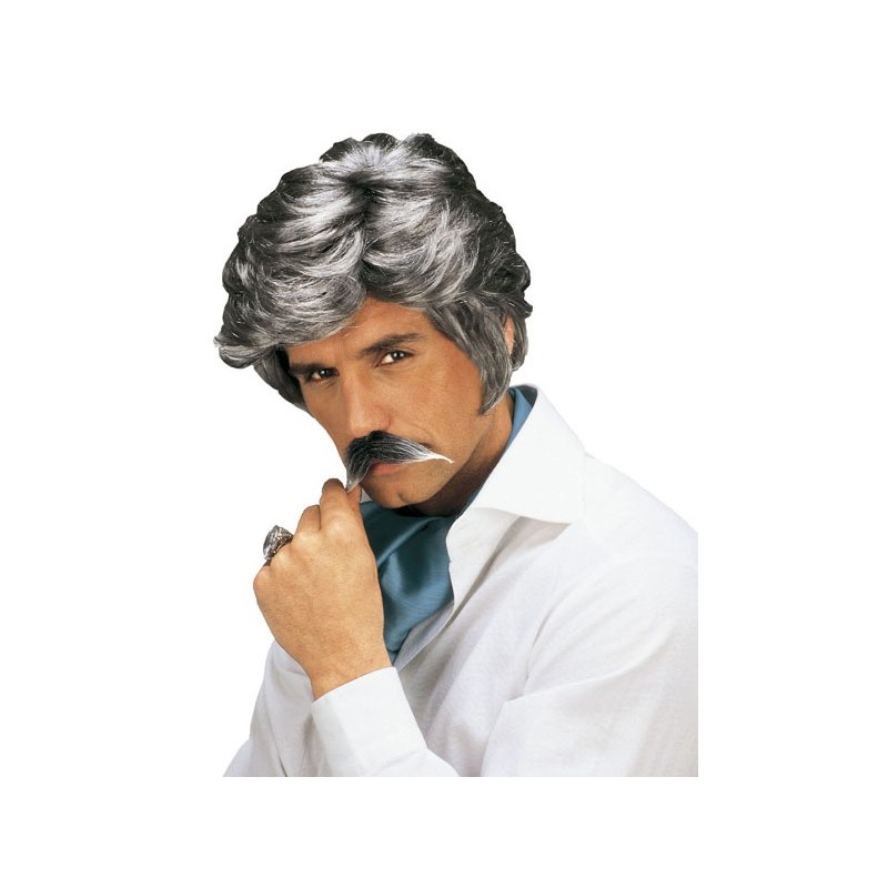 PERRUQUE HOMME PLAYBOY CHEVEUX COURTS GRIS + MOUSTACHE