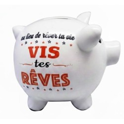 TIRELIRE COCHON BLANC "VIS TES RÊVES"