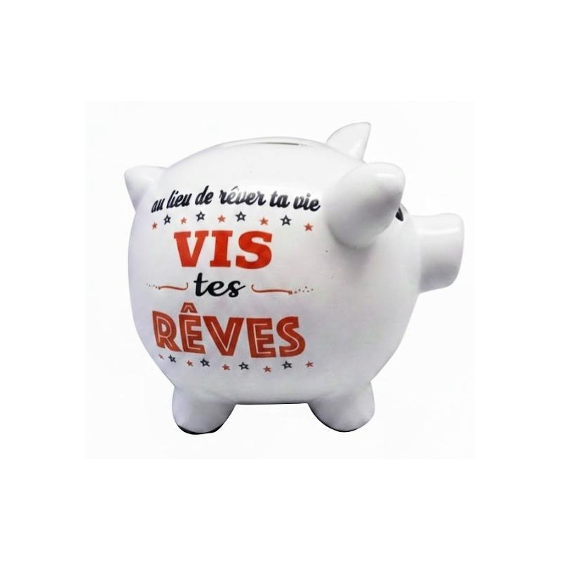 TIRELIRE COCHON BLANC "VIS TES RÊVES"