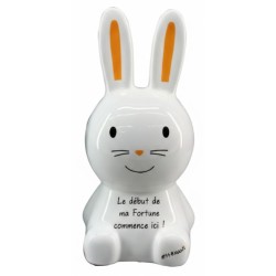 TIRELIRE LAPIN BLANC "LE DEBUT DE MA FORTUNE COMMENCE ICI!"