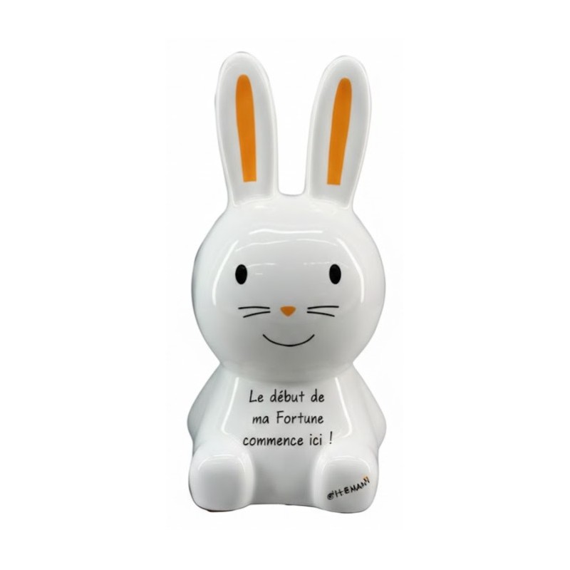 TIRELIRE LAPIN BLANC "LE DEBUT DE MA FORTUNE COMMENCE ICI!"