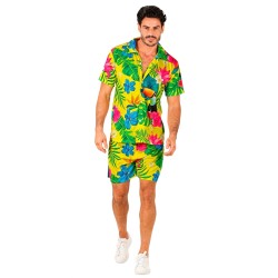 CHEMISE HAWAIENNE + SHORT FLEURS TROPICALES SUR FOND JAUNE TAILLE L-XL