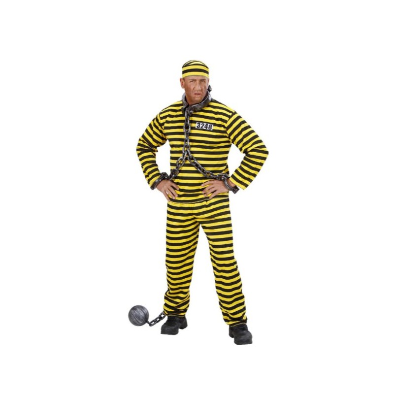DEGUISEMENT PRISONNIER DALTON RAYE NOIR/JAUNE CHEMISE PANTALON ET CALOT TAILLE M