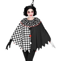 DEGUISEMENT PONCHO HARLEQUIN NOIR ET BLANC UNISEXE